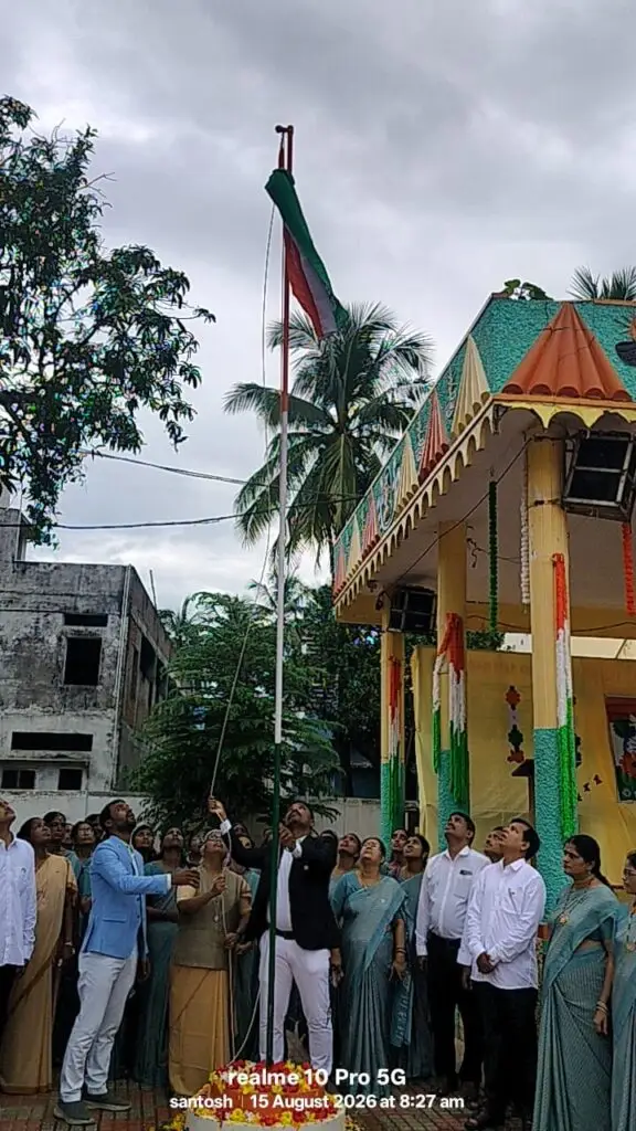 Principal Sister Princily Pal hoisting the National Flag during the Independence Day celebration at St. Ann’s Convent School, Pathapatnam, on 15 August 2026, in the presence of teachers ,staff and students.
