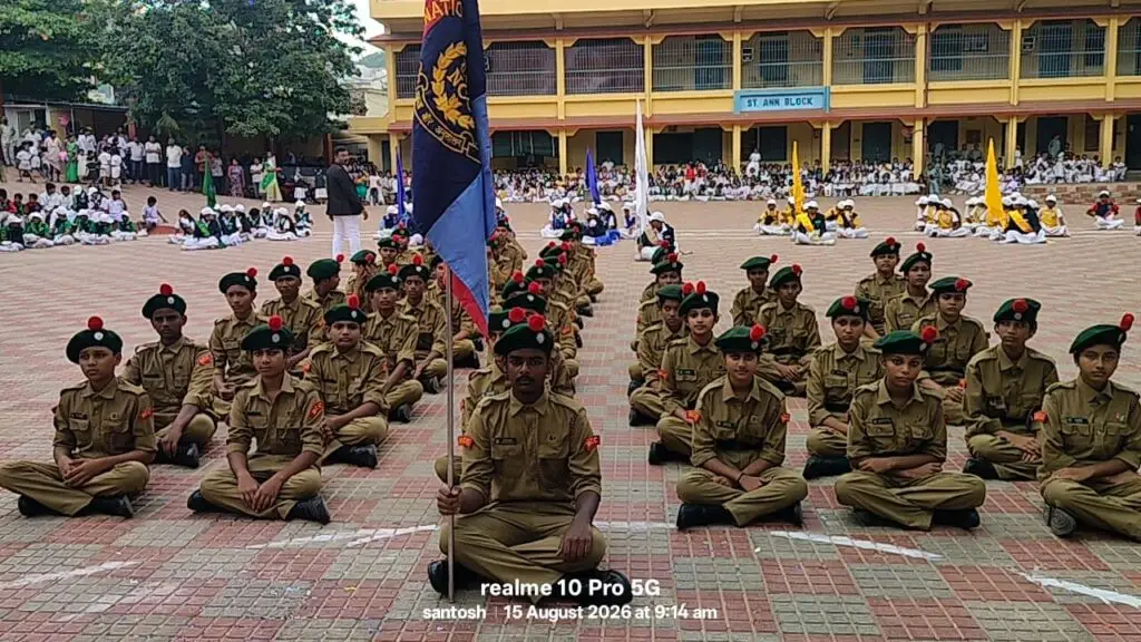 NCC students in their new uniforms participate in the Independence Day celebration at St. Ann’s Convent School, Pathapatnam.